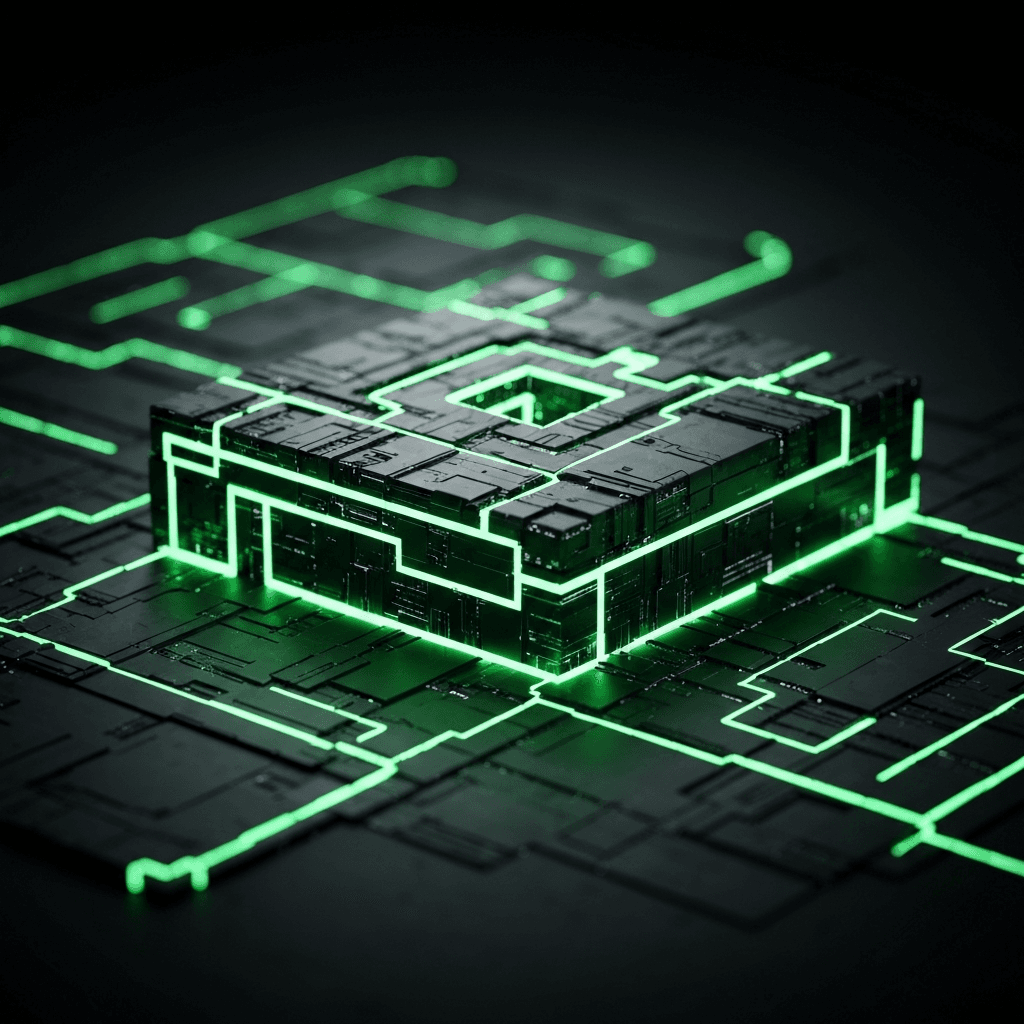 Glowing purple AI pathways represent Glasgow SMBs automating practical tasks, reducing operational costs and labour shortages.